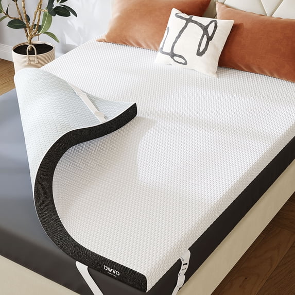 DWVO King Memory Foam Mattress Topper with Fabric Cover, Cooling Gel-Infused Mattress with CertiPUR-US Certified, White and Gray, 3 Inch