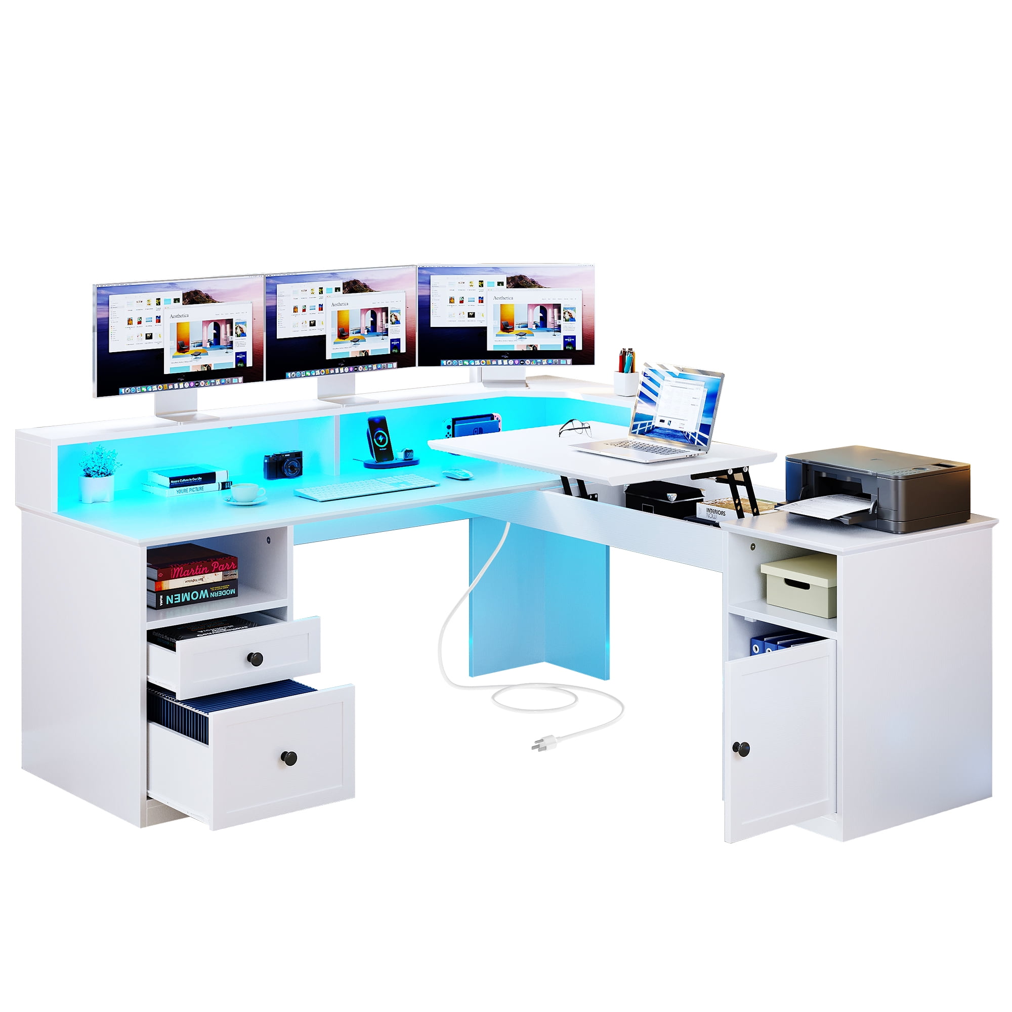 DWVO L Shaped Desk with Drawers & Lift Top , 60