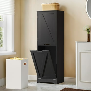 DWVO Laundry Hamper with Adjustable Shelf, 53" Laundry Hamper Cabinet with Storage Basket, Black