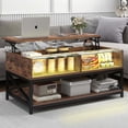 thumbnail image 1 of DWVO Lift Top Coffee Table with LED Lights, Farmhouse Center Table for Living Room, Rustic Brown, 1 of 10
