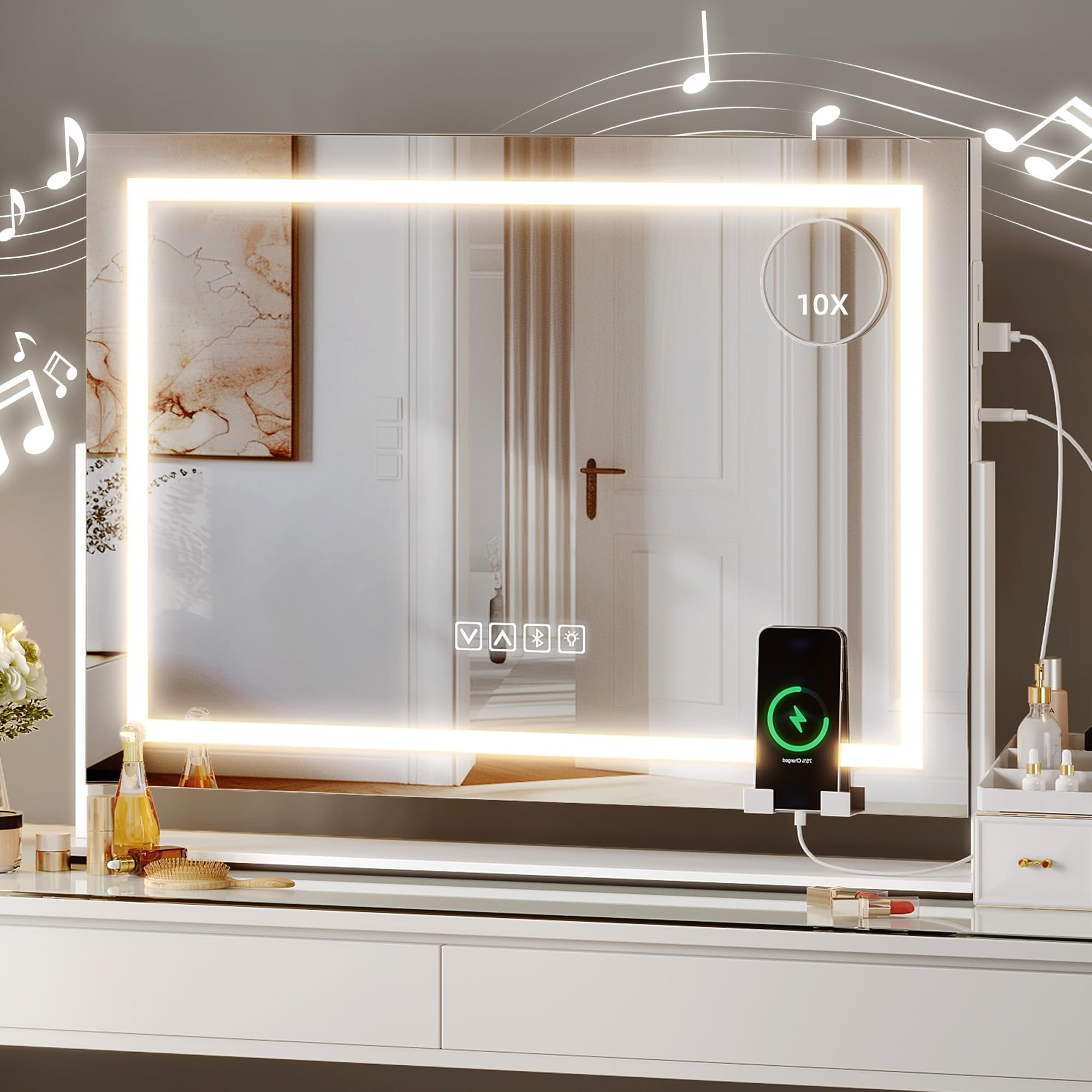 Smart vanity mirror with lights and bluetooth speakers hotsell