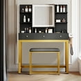 thumbnail image 1 of DWVO Makeup Vanity Set with Lighted Mirror & Power Outlet, Hidden Storage Shelves, Vanity Dressing Table with Drawers & Cushioned Stool, Dressing Table for Girls, Women, Black, 1 of 7