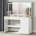 thumbnail image 1 of DWVO LED Lighted Mirror, Power Outlet, Drawers and Cabinet, Makeup Vanity Table, White, 1 of 12