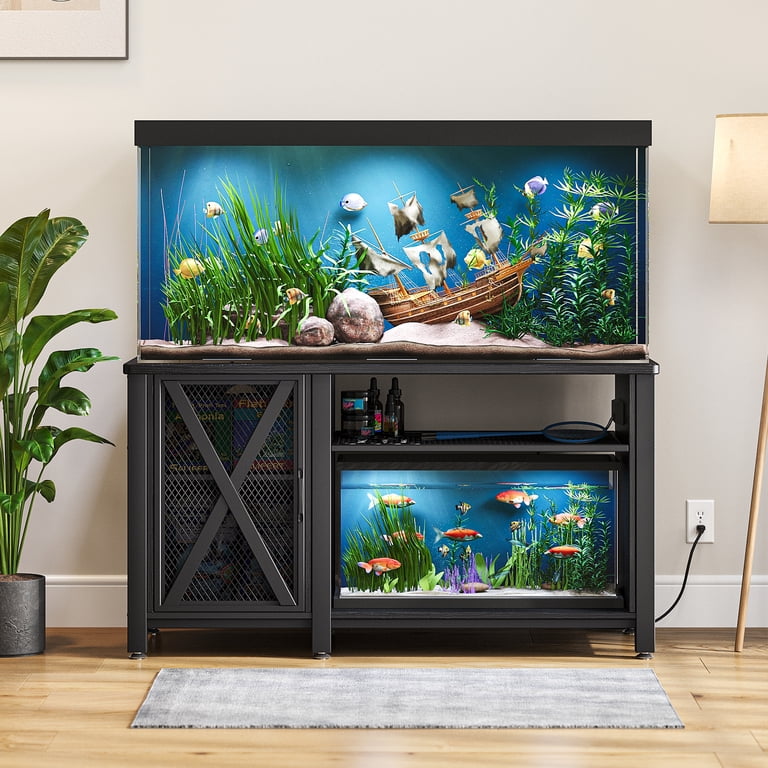 75 gallon fish tank accessories Herture 55-75 Stand,Aquarium Stand with Cabinet Storage,Heavy Duty Metal Frame,Aquarium Cabinet with Power Outlets 52" L*19.68" W Tabletop,1200LBS Capacity,Black PG05YGB : Pet Supplies while the bottom holds up to 280 pounds 75 Gallon Aquarium Kit