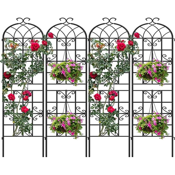 DWVO Metal Decorative Garden Fencing 4 Pack Black Trellis for Climbing Plants Vegetables Flower Plant Trellis for Outdoor Patio(19.7"×86.6")