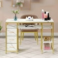 thumbnail image 1 of DWVO Modern Nail Table with Storage, Manicure Table with Drawer & Shelves, Marbling Texture Nail Table Station for Salon,White & Gold, 1 of 7