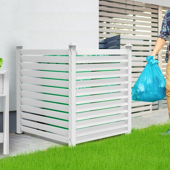DWVO Outdoor 2-Panel Air Conditioner Fence, No Dig Wood Slat Privacy Screen Enclosure for Garbage Bins and Air Conditioners (45in H x 31in W - White)
