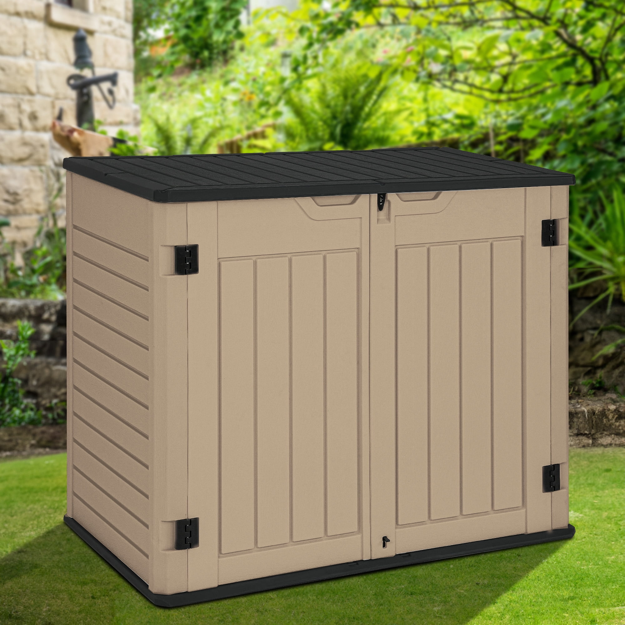 DWVO Outdoor Storage Shed 27 cu ft Resin with Brown