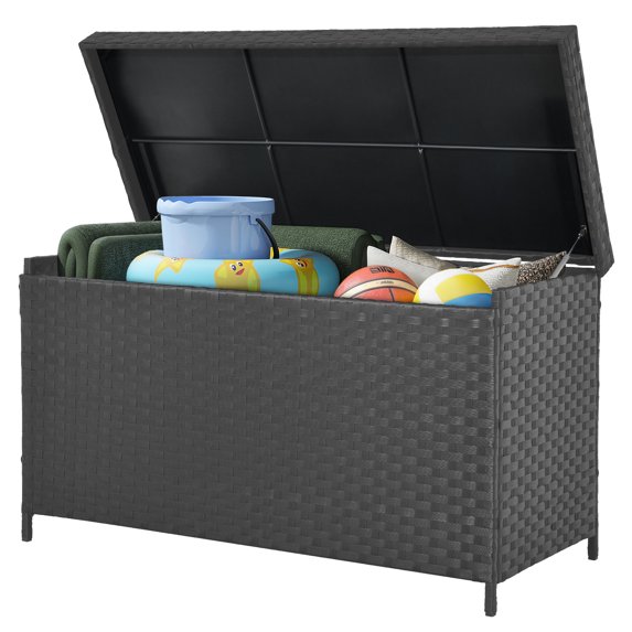 DWVO Outdoor Patio Deck Storage Box, Extra Large, 170 Gallon Wicker Deck Box Rattan Storage Bin, Gray