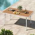 thumbnail image 1 of DWVO Outdoor Patio Dining Table Rectangular for 6, PE Rattan and Wood Finish Patio Table 59.1" L with Umbrella Hole, Steel Frame, Adjustable Legs, Weather-Resistant Garden Table, 1 of 17