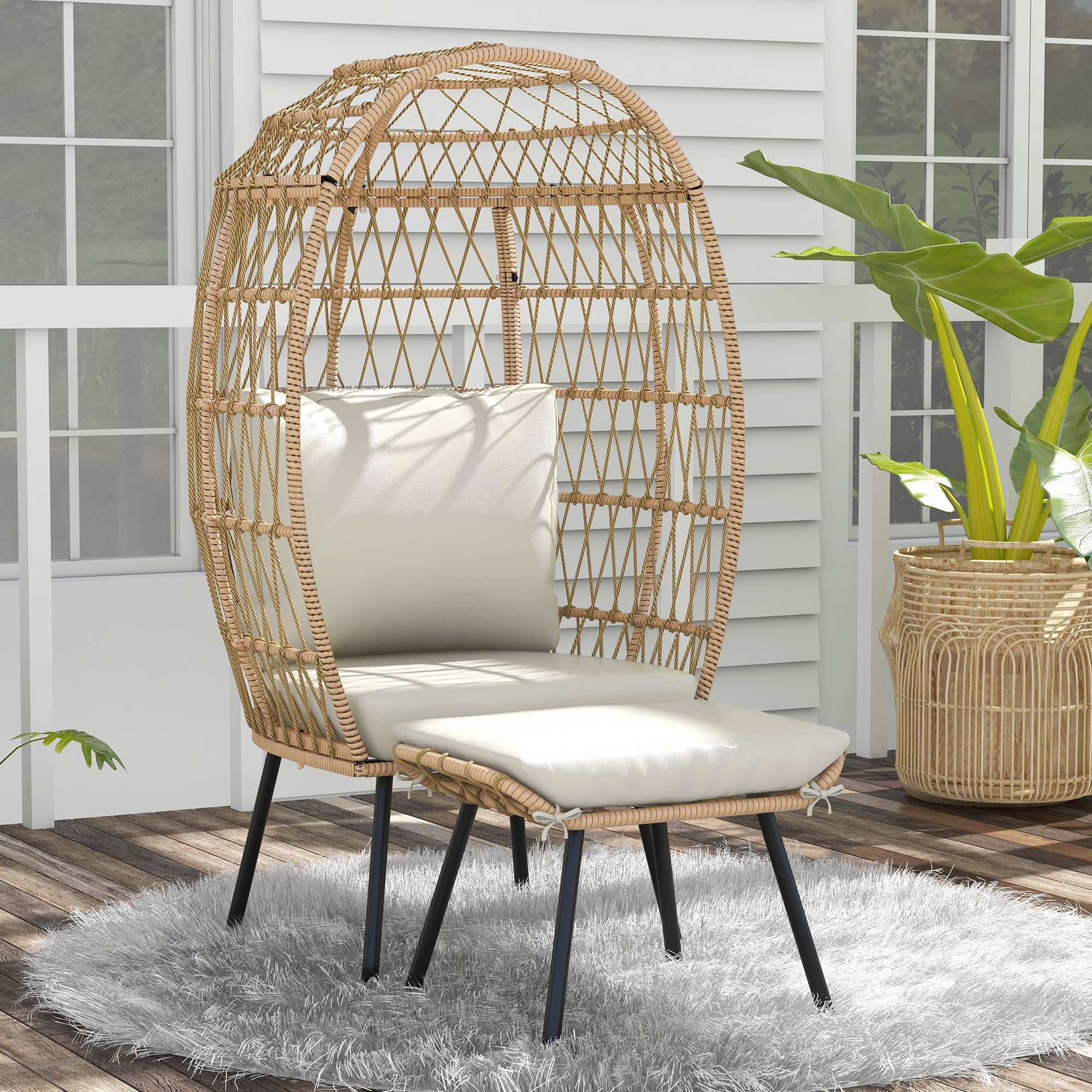 DWVO Outdoor Patio Egg Chair with Ottoman, Large Egg Lounge Chair with ...