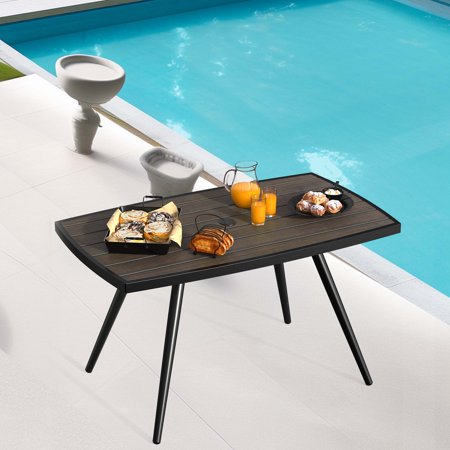 DWVO Outdoor Patio Rectangular Dining Table for 6, Outdside Table with Umbrella Hole - Black