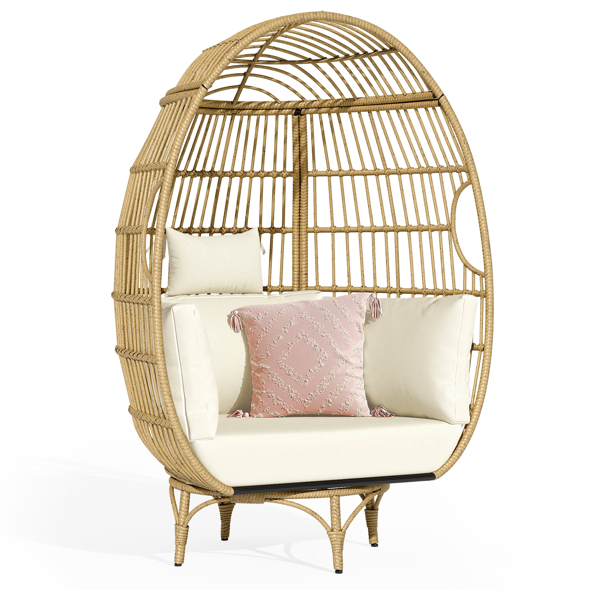 DWVO Outdoor Patio Swivel Egg Chair, Wicker Patio Rotating Basket Chair