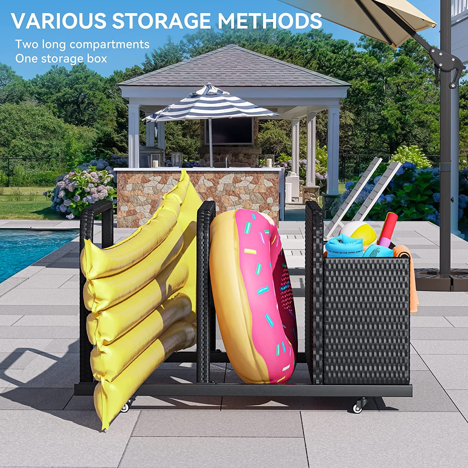 DWVO Outdoor Wicker Storage Box, One PE Rattan Deck Box and Two Long ...