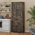 thumbnail image 1 of DWVO Pantry Cabinet with Shelves and Doors, Kitchen Storage Cabinet with Drawer, Dark Oak, 1 of 11