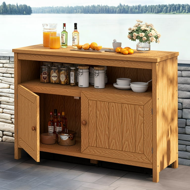 DWVO Patio Outdoor Bar Table,Wooden Sideboard Counter Table with