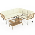 thumbnail image 1 of DWVO Patio Wicker Sofa set, Outdoor Boho Sectional Furniture L-Shaped Sofa with Beige Cushions and 2-tier PE Rattan Side Coffee Table - Beige, 1 of 6