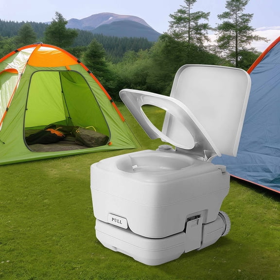 DWVO Portable Toilet, 2.6 Gallon 10L Camping RV Potty, RV Toilet With Double Water Outlet, Press Flush Pump