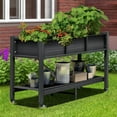 thumbnail image 1 of DWVO Raised Garden Bed with Planter Box with Storage Shelf & Lockable Wheels, Elevated Wooden Planter Box Stand for Backyard, Patio, Balcony, 450lb Capacity - 47" L x 18" W x 31" H (Black), 1 of 10