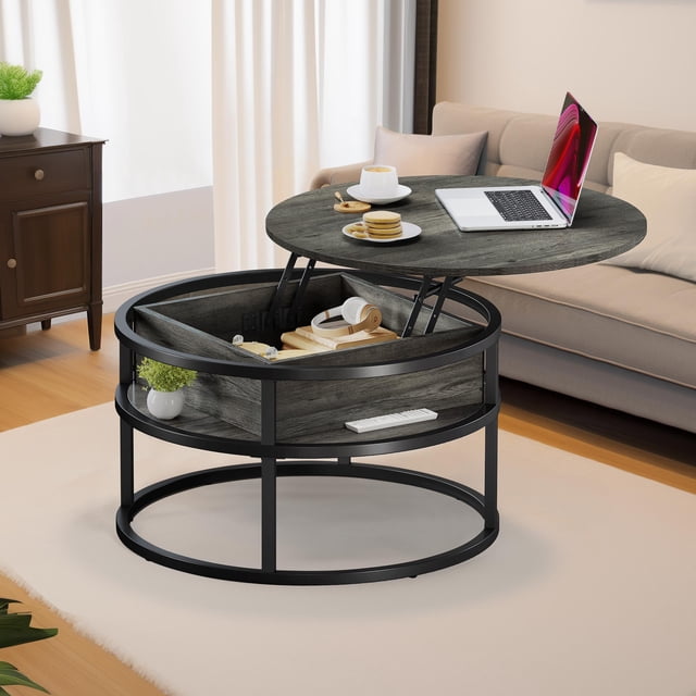 DWVO Round Lift Top Coffee Table, Center Tables with Storage for Living