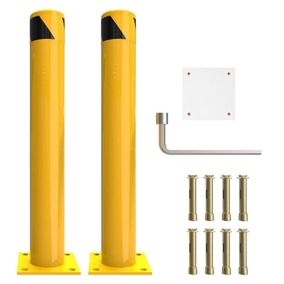 DWVO Safety Bollard Post, 42" x 4.5" Steel Bollards, Traffic Bollard for Parking Warehouse Roadside Park Traffic Area, 2PCS