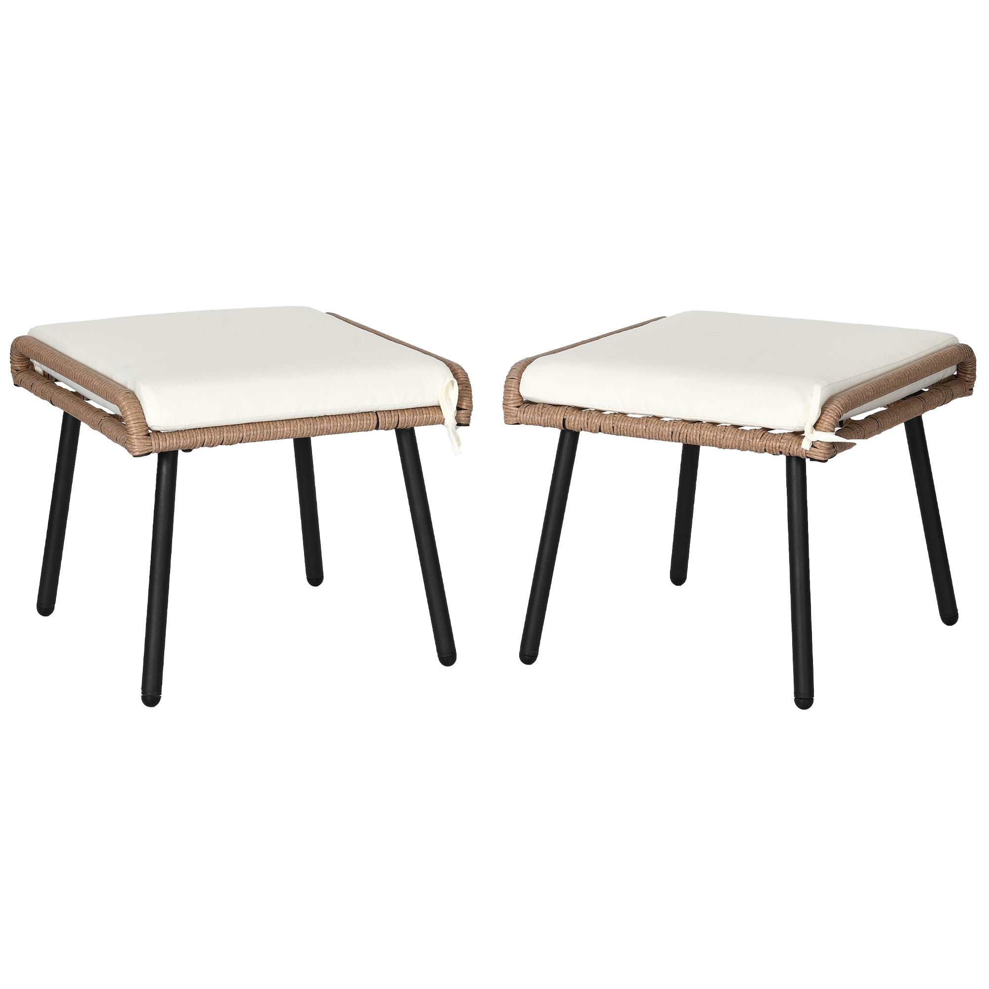 DWVO 2Piece Outdoor Wicker Ottoman Set, Patio Rattan Footrests with