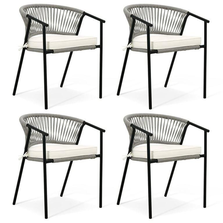 DWVO Set of 4 Outdoor Dining Chair, Rope Woven Design Stackable Chairs for  Patio