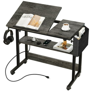 DWVO Sit Stand up Desk Standing Desk Adjustable Height,Small Rolling Computer Desk for Home Office, Gray