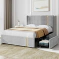 thumbnail image 1 of DWVO Upholstered Full Size Bed Frame with Storage, Wingback Platform Bed with Wood Slats, No Box Spring Needed, Gray, 1 of 8