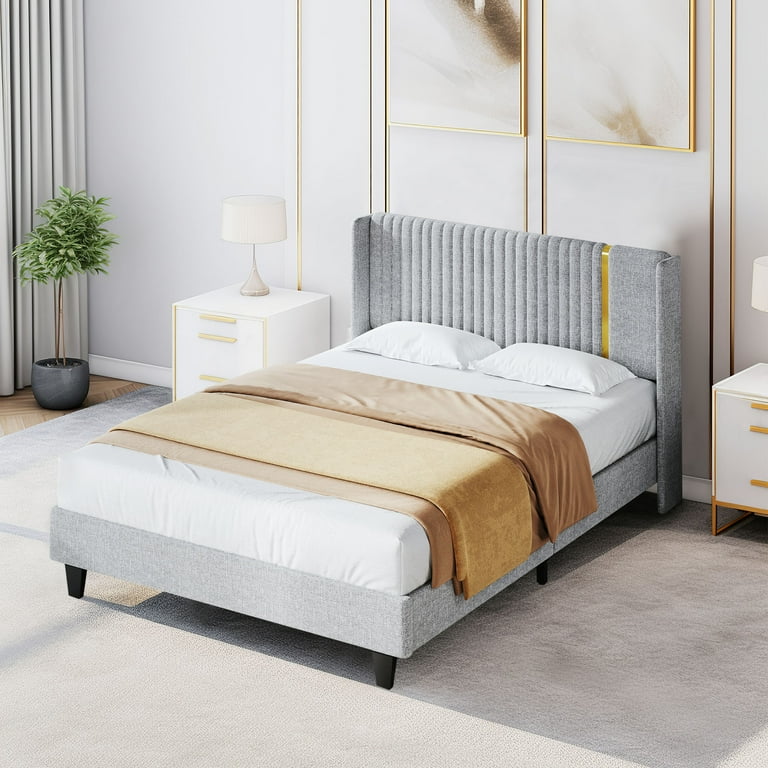 DWVO Upholstered Queen Bed Frame, Wingback Platform Bed with Wood