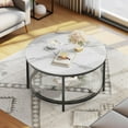 thumbnail image 1 of DWVO White Marble Round Coffee Table with Glass, 2-Tier Circle Coffee Table with Storage, White & Black, 1 of 6