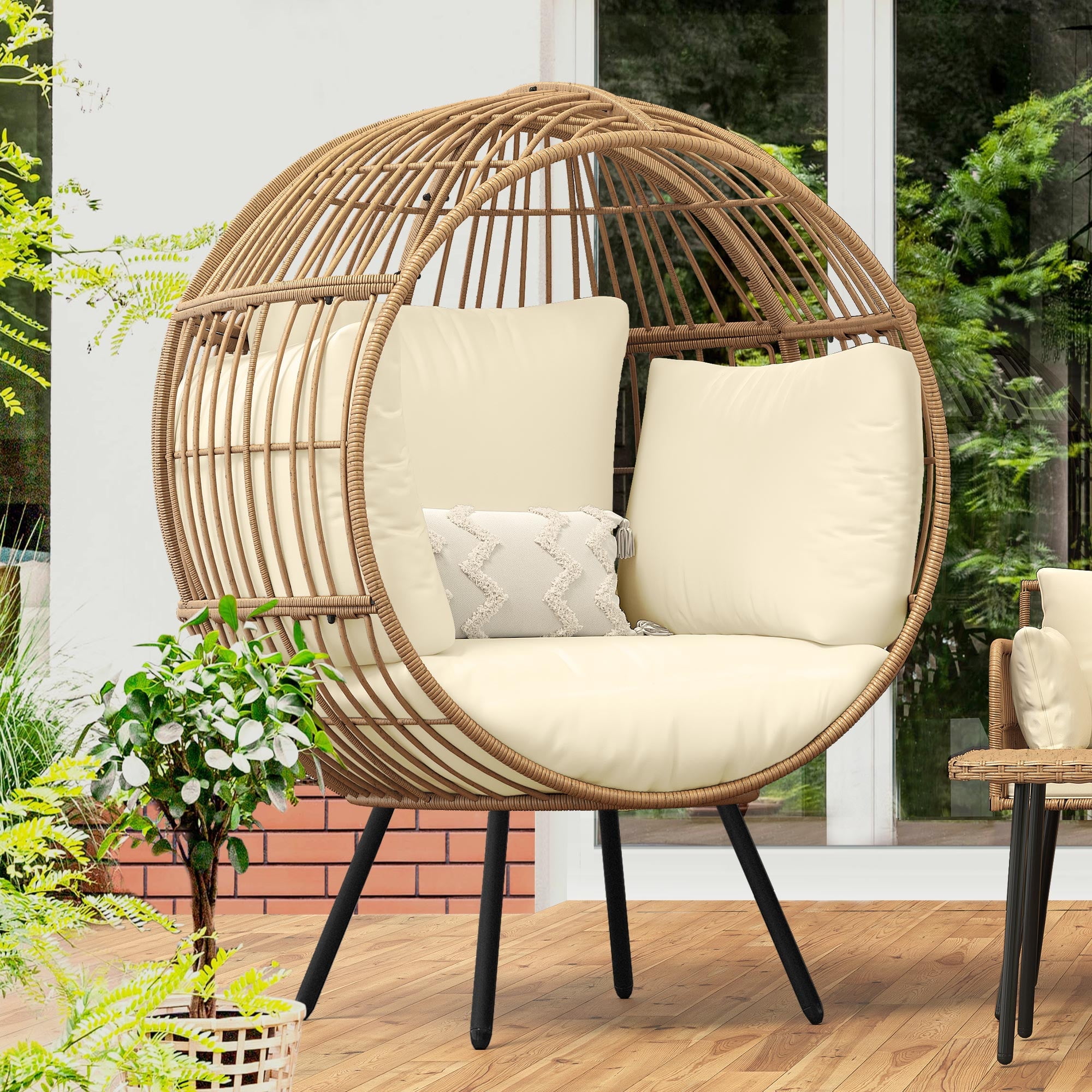 DWVO Wicker Egg Chair, Oversized Indoor Outdoor Lounger for Living Room,Bedroom,Patio, Backyard, Sunroom With Cushions, Steel Frame, 440lb DWVO Wicker Egg Chair, Oversized Indoor Outdoor Lounger for Living Room,Bedroom,Patio, Backyard, Sunroom With Cushions, Steel Frame, 440lb