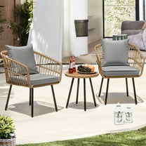 DWVO Wicker Outdoor 2 Patio Chairs with Coffee Table & Cushions, 3 Pieces All-Weather Rattan Patio Furniture Set for Patio, Balcony, Backyard- Grey