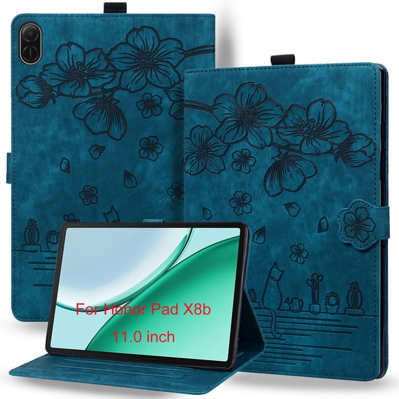 DWaybox Case for Honor Pad X8b 11.0" 2026 Model, Cute Cartoon Embossed PU Leather Folio Cover with Adjustable Kickstand & Card Slots, Shockproof Protective Design -Blue