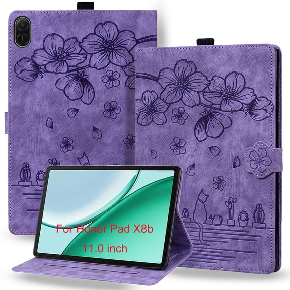 DWaybox Case for Honor Pad X8b 11.0" 2026 Model, Cute Cartoon Embossed PU Leather Folio Cover with Adjustable Kickstand & Card Slots, Shockproof Protective Design -Purple
