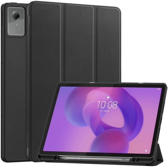 DWaybox Case for Lenovo Idea Tab Plus 12.1", Shockproof Folio Matte TPU Smart Protective Cover with Kickstand & Built-in Pen Slot -Black