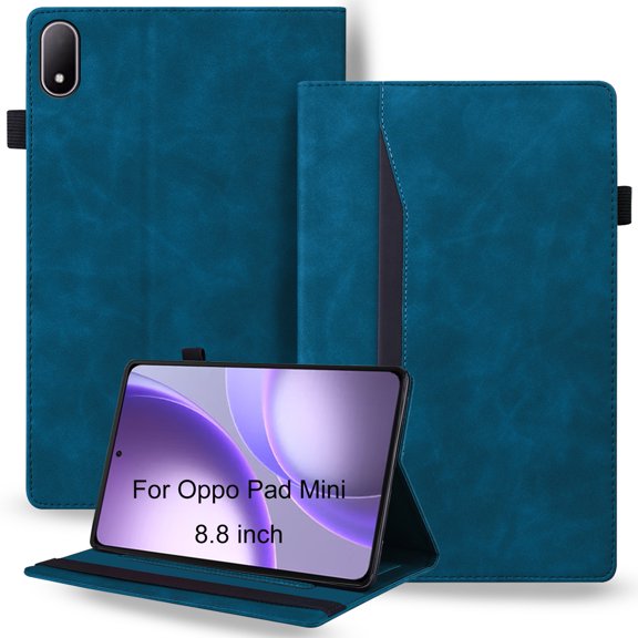 DWaybox Case for Oppo Pad Mini 8.8 inch 2026 Model, Retro PU Leather & TPU Hybrid Shockproof Cover with Kickstand, Card Slots & Grip Strap -Peacock Blue