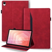DWaybox Case for Samsung Galaxy Tab S11 11.0" SM-X730/SM-X736B, Retro PU Leather & TPU Hybrid Cover with Anti-Slip Grip Strap, Adjustable Kickstand and Multiple Card Slots -Red