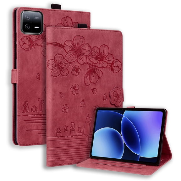 DWaybox Case for Xiaomi Poco Pad X1 11.2 inch 2025 Model, Cartoon Embossed PU Leather Folio Cover with Adjustable Kickstand, Card Slots & Shockproof Protection -Red