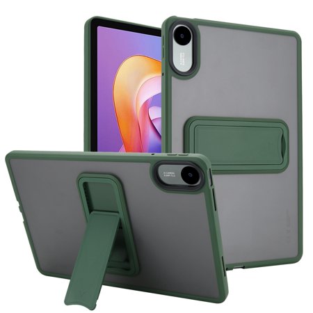 DWaybox Case for Xiaomi Redmi Pad 2 11.0 inch 2025, Slim Hybrid Protective Cover, Shock-Absorbing TPU Bumper + Frosted Clear PC Back, Anti-Scratch Matte Finish & Kickstand -Dark Green
