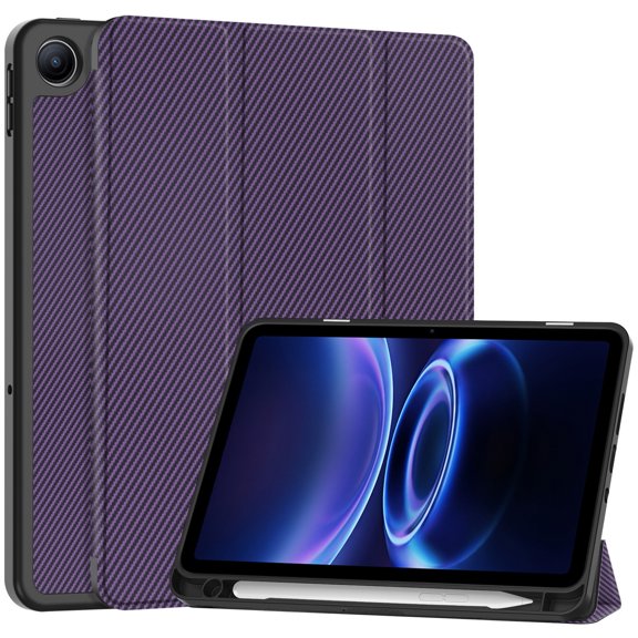DWaybox Case for Xiaomi Redmi Pad 2 9.7 inch 2026 Model, Carbon Fiber Pattern Shockproof Protective Cover with Kickstand, Built-in Pen Slot & Auto Wake/Sleep, Folio Matte TPU Smart Cover -Purple