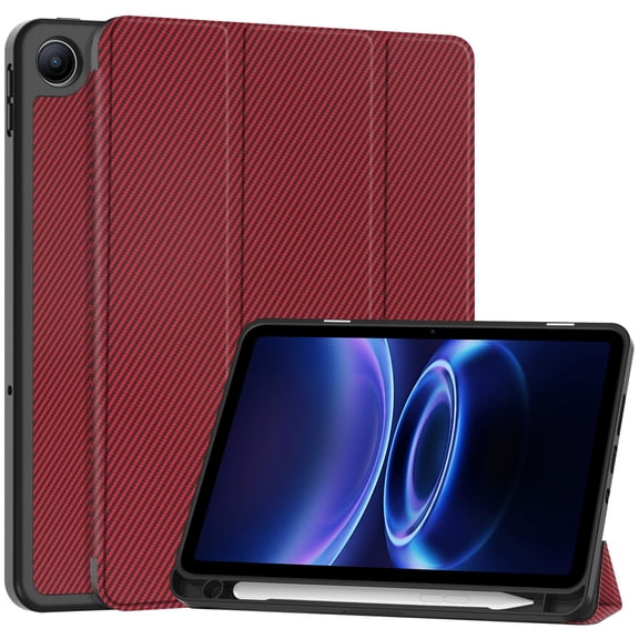 DWaybox Case for Xiaomi Redmi Pad 2 9.7 inch 2026 Model, Carbon Fiber Pattern Shockproof Protective Cover with Kickstand, Built-in Pen Slot & Auto Wake/Sleep, Folio Matte TPU Smart Cover -Red