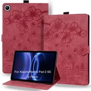 DWaybox Case for Xiaomi Redmi Pad 2 SE 9.7 inch Released 2026, Cute Cartoon Embossed PU Leather Folio Cover with Adjustable Kickstand & Card Slots, Shockproof Protective Design -Red