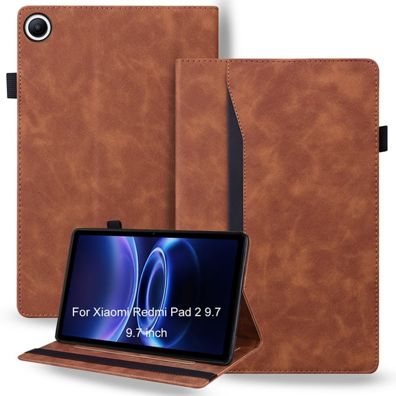 DWaybox Case for Xiaomi Redmi Pad 2 9.7" Released 2026, Retro PU Leather & TPU Hybrid Shockproof Cover with Kickstand, Card Slots & Grip Strap -Brown