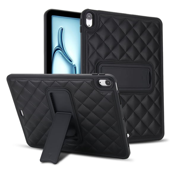 DWaybox Case for iPad Air 11-Inch M4 2026 Model A3460, Premium Diamond Rhombus Quilted PU Leather Cover with Foldable Kickstand, Shock-Absorbing TPU Bumper & PC Back Shell -Black