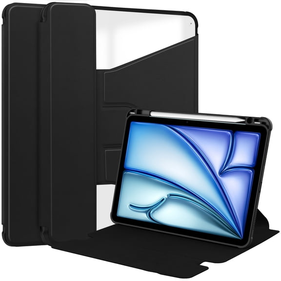 DWaybox Case for iPad Air 11-inch (M4) 2026 Model A3460, Shockproof Smart Cover with 360° Rotating Kickstand, Pencil Slot, Transparent Back Shell & Auto Wake/Sleep -Black