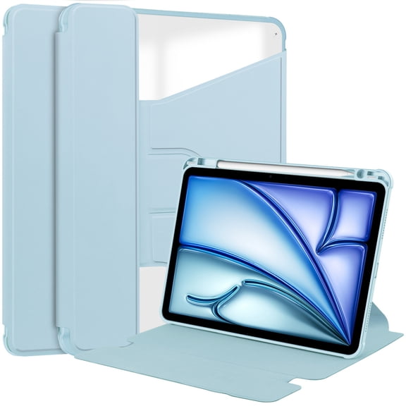 DWaybox Case for iPad Air 11-inch (M4) 2026 Model A3460, Shockproof Smart Cover with 360° Rotating Kickstand, Pencil Slot, Transparent Back Shell & Auto Wake/Sleep -Sky Blue