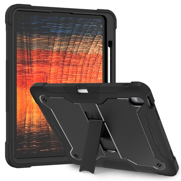 DWaybox Heavy Duty Case for iPad Air 13‑inch (M4) 2026 Model A3462, 3-Layer Shockproof Armor Cover (Soft Silicone + Hard PC) with Kickstand & Pencil Holder -Black