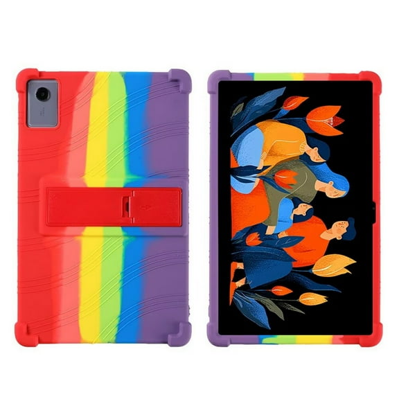 DWaybox Kids-Proof Case for Lenovo Idea Tab Plus 12.1 inch 2025 Model, Shockproof Soft Silicone Cover with Thickened Corners & Adjustable Kickstand, Anti-Drop Protective Shell -Rainbow