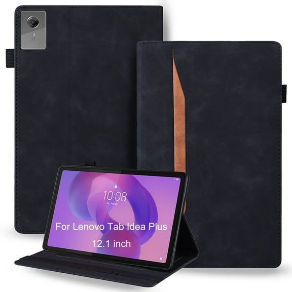 DWaybox Retro Case for Lenovo Idea Tab Plus 12.1 inch 2025 Released - PU Leather & TPU Hybrid Shockproof Protective Cover with Anti-Slip Grip Strap, Card Slots & Kickstand -Black